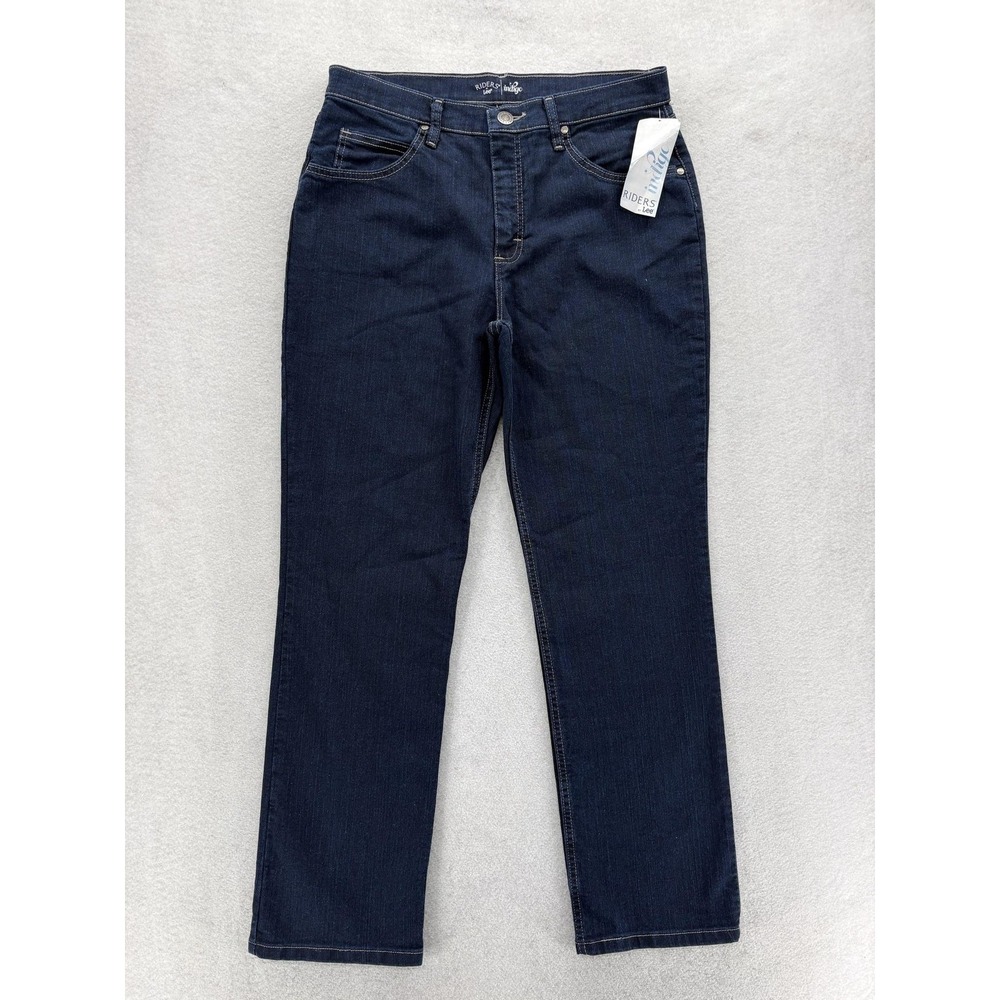 Lee Riders Indigo Straight Jeans Womens 14 Blue Dark Wash High Rise Stretch NWT